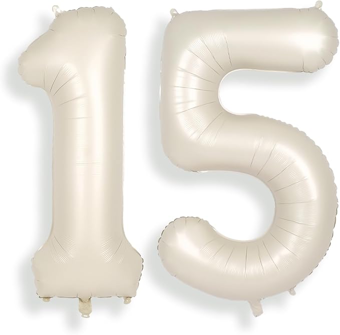 SUWEN 40 Inch Cream White Large 15 Number Balloons Big Foil Helium Number by SUWEN
