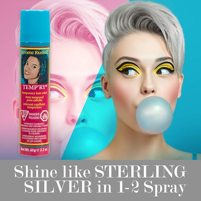 Jerome Russell Intense Silver Hair Color Spray - Fast-Drying, Non-Sticky, Travel Size Hair Dye for Vivid, Instant Color, 2.2 oz