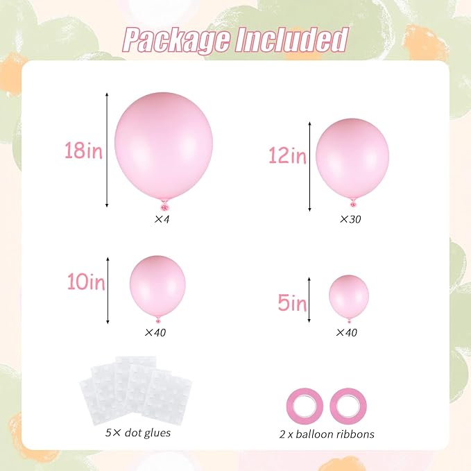 114pcs Light Pink Balloon Garland Arch kit, 18 12 10 5 inch Pink Balloons | - Image 2