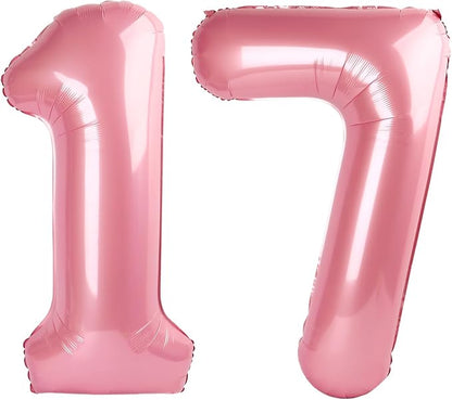 17 Balloon - Pastel Pink Birthday Number Balloons, 40 Inch Decorations | Pastel by ALPHADELTAPI