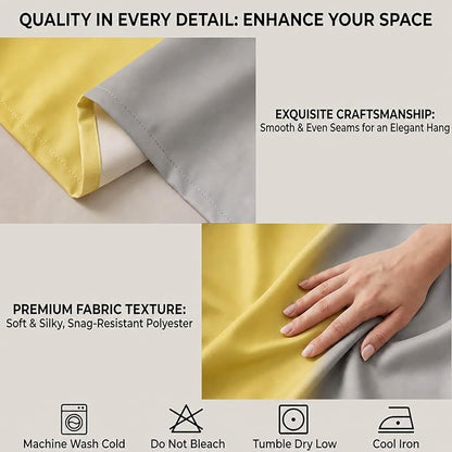 Yellow and Grayish Curtains for Living Room 63 Inch Length Ombre Curtains 2 - Image 4