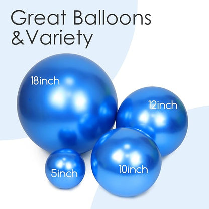 Awenztech 122pcs Metallic Blue Latex Balloons in 18 12 10 5 inches | Graduation - Image 4