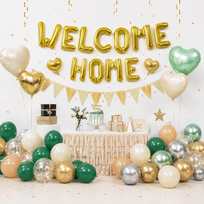 TONIFUL 16 Inch Gold Welcome Home Foil Letter Balloon Banner Decoration Kit | - Image 3