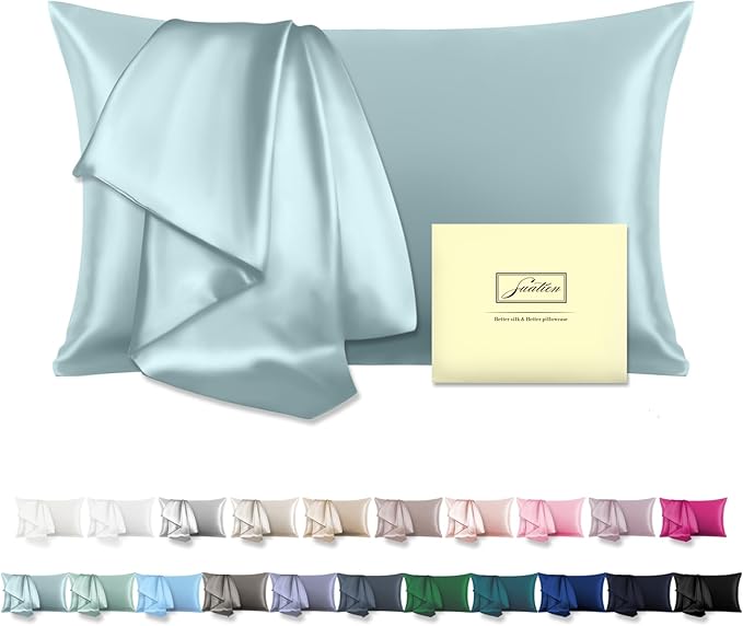 Mulberry Silk Pillowcase for Hair and Skin Pillow Case with Hidden Zipper Soft Breathable Smooth Cooling Silk Pillow Covers for Sleeping (Haze Blue, King（20"X 36"）)