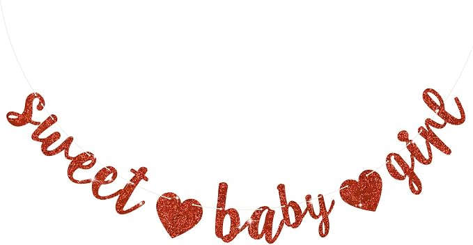 BEISHIDA Pre-Strung Glitter Red Girl Baby Banner Baby Shower Decor | NO DIY by Beishida