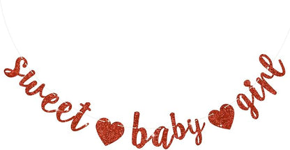 BEISHIDA Pre-Strung Glitter Red Girl Baby Banner Baby Shower Decor | NO DIY by Beishida