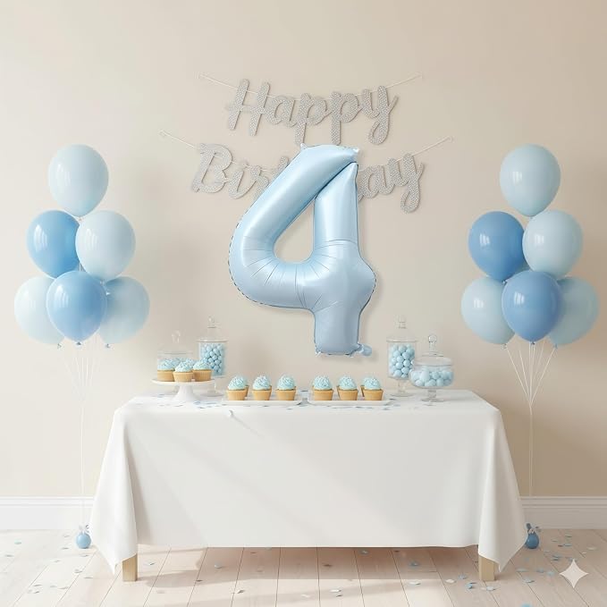 Foil 4 Balloon, Light Blue Big Number 4 Balloons - Image 3