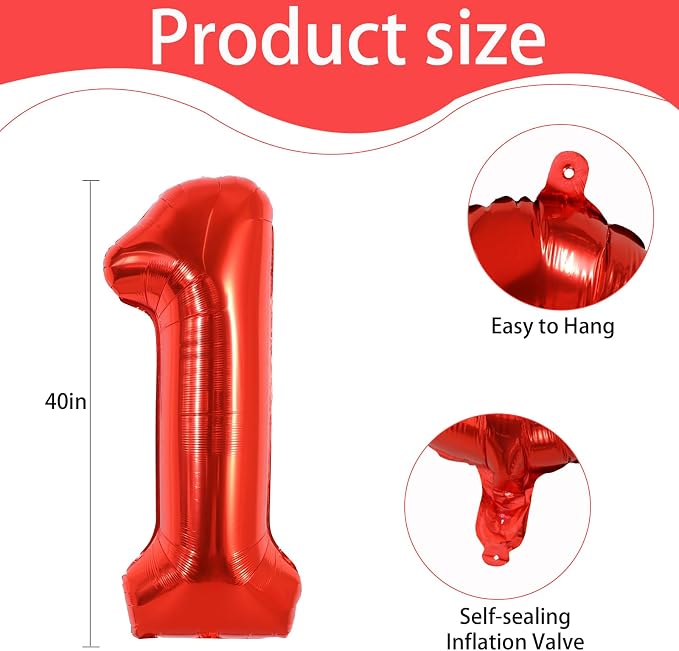 40 Inch Red Foil Number 1 Balloon - Image 3