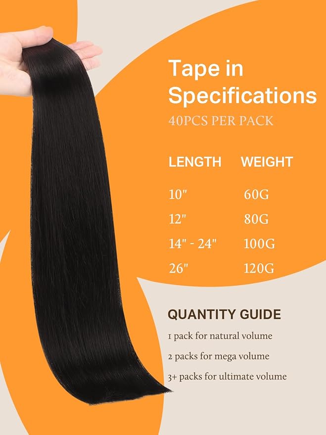 DOORES Tape in Hair Extensions Real Human Hair, Jet Black 12 Inch 80g 40pcs, Hair Extensions Human Hair Tape in Straight Hair Remy Hair Seamless Skin Weft