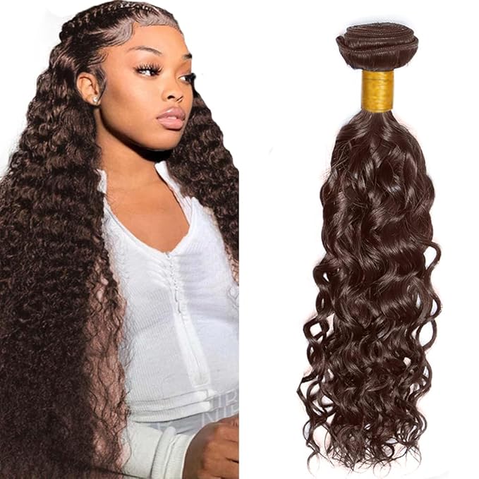 Brown Water Wave Bundles Human Hair Dark Brown Bundles Niegmeag Peruvian Virgin Remy Hair Single Bundle 18 Inch Double Weft Color 4 Wet and Wavy Bundle Hair Weave