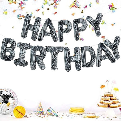 TONIFUL Black Marble Happy Birthday Balloons Banner, 16 Inch Mylar Foil Letters - Image 4