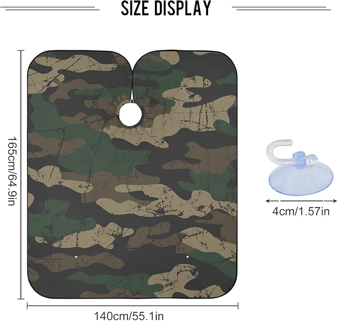 ALAZA Vintage Camouflage Barber Cape for Men Women, Waterproof Haircut Apron Beard Shaving Bib Hair Cutting Cloth 55 x 65 Inch