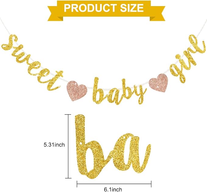 BEISHIDA Pre-Strung Glitter Gold Girl Baby Banner Baby Shower Decor | NO DIY - Image 2
