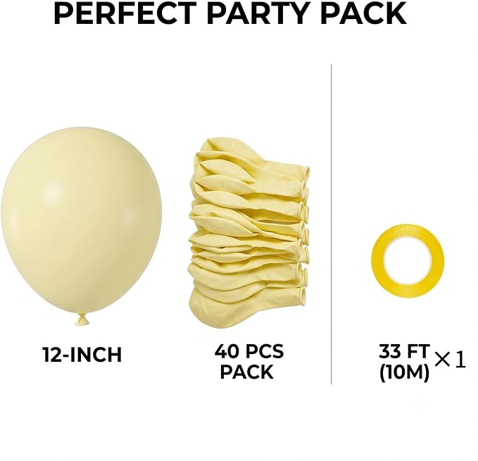40pcs Pastel Yellow Balloons 12 Inch, Matte Light Lemon Yellow Balloons | Latex - Image 2