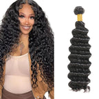 Bundles Human Hair Natural Black Deep Wave Bundles Niegmeag Peruvian Virgin Remy Hair Single Bundle 30 Inch Double Weft Soft and Silky Color 1B Deep Wave Bundle Hair Weave 100g