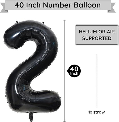 40 Inch Black Number Balloon 2, Large Number Foil Balloons Mylar - Image 2