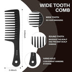RHOS Comb Set for Women and Men, 3 Pieces - Wide Tooth, Rat Tail, Dresser Hair Combs - Detangling Hair Combs for All Hair Types - Black