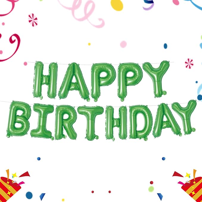 Green Happy Birthday Balloons Banner 16 Inch Mylar Foil Letters, Inflatable by WESTGO
