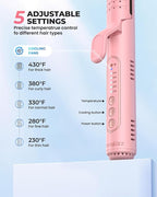 Airflow Styler Curling Iron, Hair Straightener and Curler 2 in 1 with 360°Cooling Vents Dual Voltage Adjustable Temp, Rose Pink