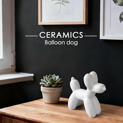 Notakia Cute Ceramics White Balloon Dog Statue Crafts Living Room Desktop - Image 3