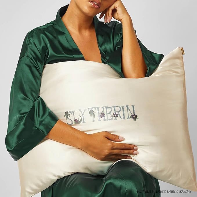 Kitsch x Harry Potter Slytherin Satin Pillowcase with Zipper – Double-Sided Crest Design – Better Than Silk Pillowcase – Perfect for Kids Rooms & Toddler Bed Time Pillow Case –Queen/Standard 19x26