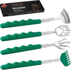 4PCS Different Back Scratcher Metal Portable Telescoping Back scratchers with Rubber Handles, Extendable Back Massager Tool, Great Gift for Men Women Kids Adults(Green)