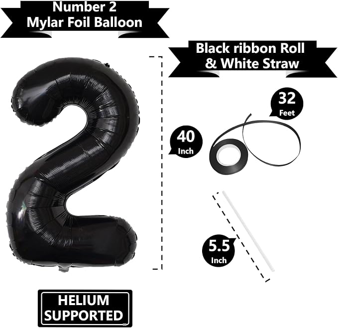 Number Balloons Black Party Balloon - Image 3