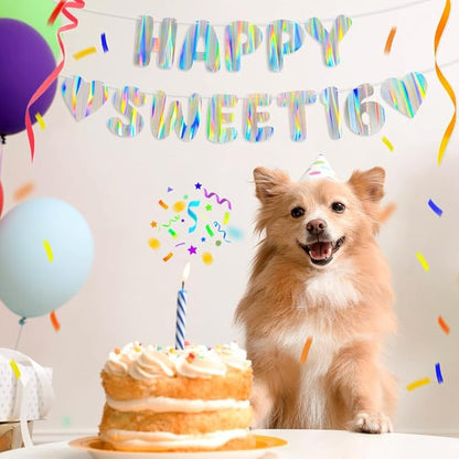 Iridescent Happy Sweet 16 Birthday Banner, Pre-Strung Holographic Party - Image 6