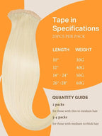 DOORES Tape in Hair Extensions, Platinum Blonde 12 Inch 40g 20pcs, Tape in Hair Extensions Human Hair Natural Remy Straight Hair