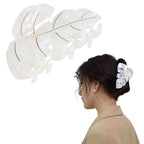 White Leaf Hair Claw Clip 3.5 Inch Strong Hold Hair Grip Clip French Design Women Girls Hair Accessories for Thick Thin Hair