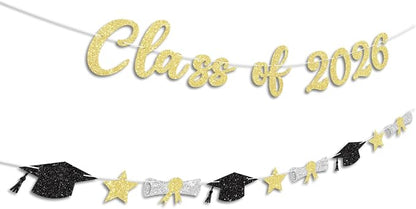 Class of 2026 Banner Gold Graduation Decorations Prestrung 2026 Graduation - Image 2