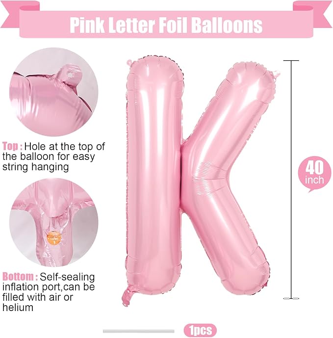 Pink Letter K Balloons, 40 Inch K Letter Balloon Light Pink, A to Z Alphabet - Image 2
