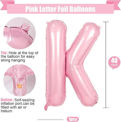 Pink Letter K Balloons, 40 Inch K Letter Balloon Light Pink, A to Z Alphabet - Image 2