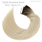 Lacer Tape in Hair Extensions Human Hair, 20pcs 30g 12 Inch Darkest Brown to Platinum Blonde Hair Extensions Tape in Straight Human Hair Tape in Extensions Skin Weft Double Sided