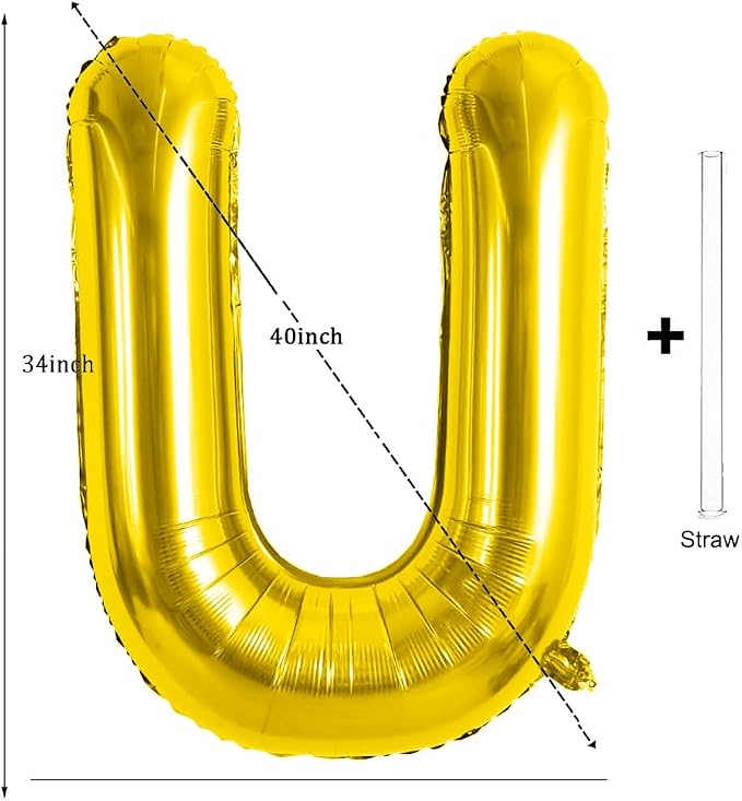 Gold Letter Balloons 40 Inch Large Letter U Balloon Aluminum | Foil Mylar Big - Image 2