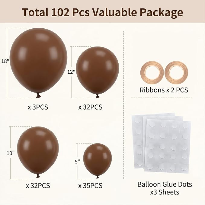 102pcs Matte Dark Brown Balloons Garland Arch Kit, 18 12 10 5 Inch Balloons | - Image 2