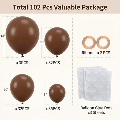 102pcs Matte Dark Brown Balloons Garland Arch Kit, 18 12 10 5 Inch Balloons | - Image 2