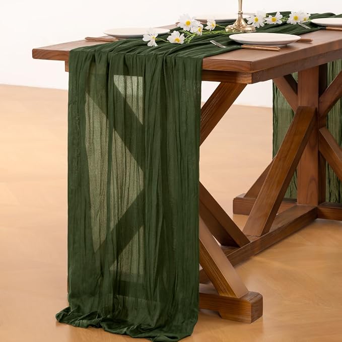 Cheesecloth Table Runner Summer Boho Wedding Birthday Party Home Decor | Olive - Image 5
