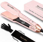 Terviiix Titanium Flat Iron Hair Straightener - ARC Non-Snagging for Smooth, One-Swipe Results, Salon-Grade Wide 1-3/4 Inch Straightening Iron Saves Time on Thick, Curly, Black & Natural Hair, Pink