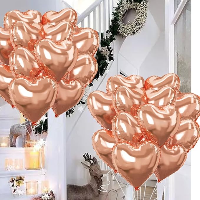 Rose Gold Heart Balloons，18 Inch Foil Mylar Love Heart Shaped Balloons - Image 5