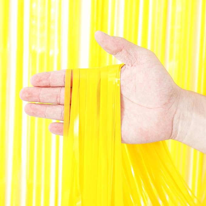 Voircoloria Pastel Yellow Foil Fringe Backdrop Curtains, 2 Pack | Tinsel - Image 2