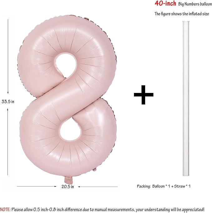 40 Inch Pink Number 8 Foil Balloon Light Pink Digital 8 Helium Balloon | - Image 2