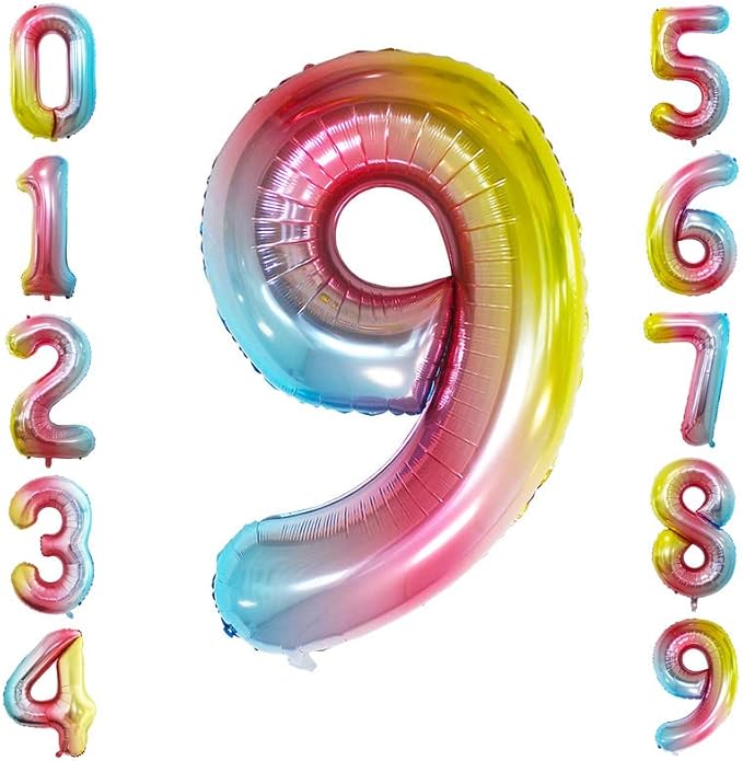 Rainbow Foil Balloons Number 9, Huge Number Balloons by GOER