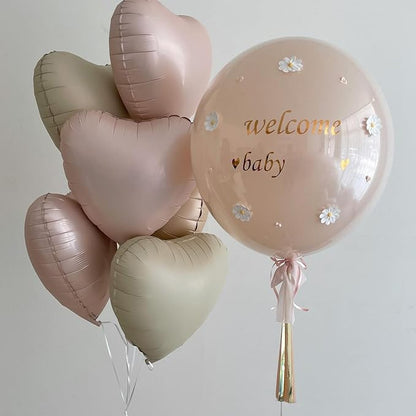 Pink White Heart Balloons, 18Inch Sand White Helium Balloon - Image 4
