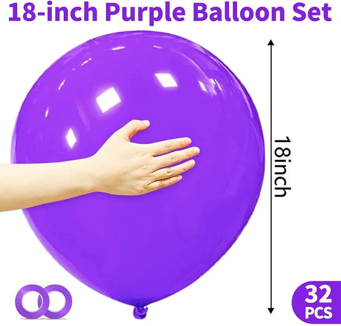 32Pcs Purple Big Balloons 18 Inch, Round Large Latex Party Balloons - Image 3