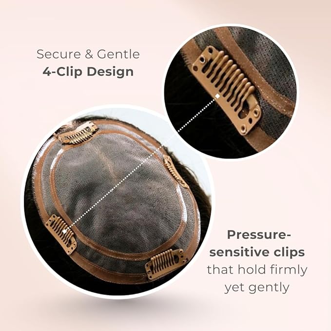 Katalaeya Hair 100% Human Hair Topper - Aurora Crown Double-Drawn Remy Clip-In Mono Base Top Piece for Women with Thinning Hair, Alopecia & Chemo Hair Loss (8R120)