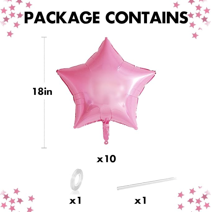 Pink Star Balloons, 18 Inches Star Foil Balloons - Image 2