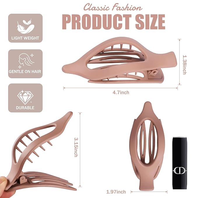 Flat Hair Clips for Women - 6 PCS French Flat Claw Clips Medium Hair Clips for Girls Large Hair Claw Clips for Thick or Thin Hair Strong Hold No Slip Hair Accessories for women (Brown Scarlet)
