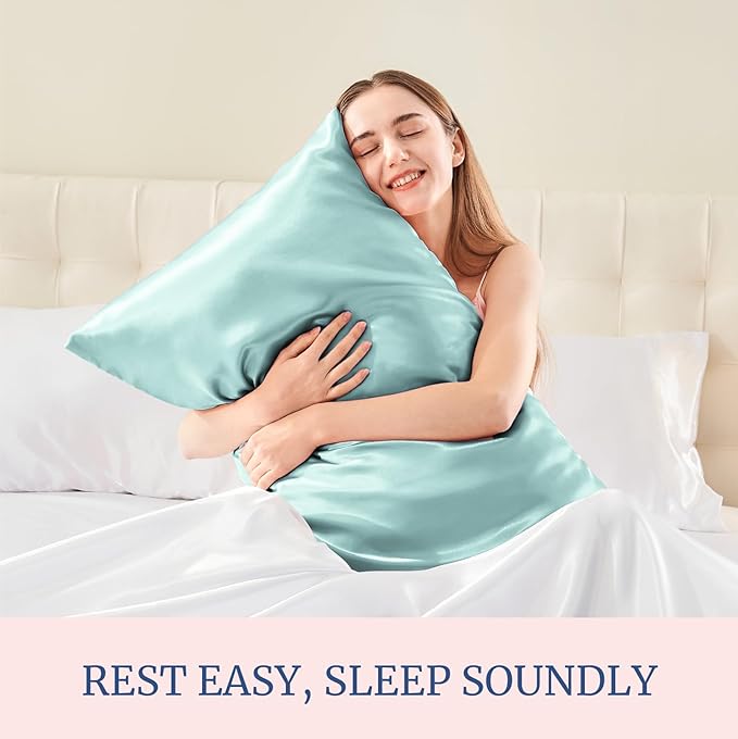 BEDELITE Satin Pillowcase for Hair and Skin, Super Soft Similar to Silk Pillow Cases 4 Pack with Envelope Closure, Cooling Pillowcases for Women Men (20"x36" King Size, Blue Grey)