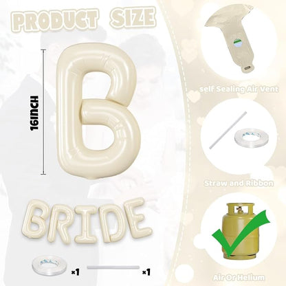 BRIDE Balloons Bachelorette Party Decorations, 16 inch Cream Beige Bride Letter - Image 2